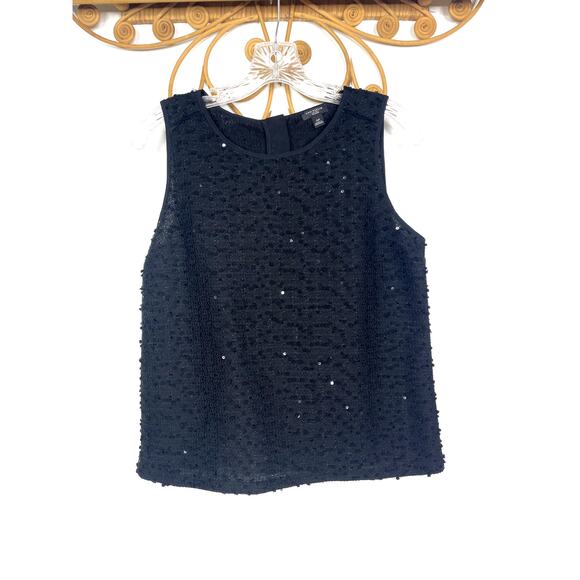 Ann Taylor Black Sequin textured top black sleeveless Sp - Picture 2 of 6